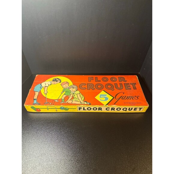 1938 Milton Bradley Floor Croquet 5 Games Vintage Wood Toy Set No.4119 - Picture 1 of 10